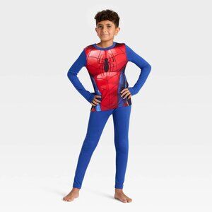 NWT Warm Essentials Cuddl Duds Boys' Spider-Man Thermal Underwear Set Blue Small